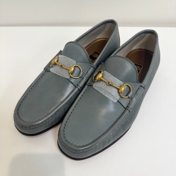 GUCCI Betis Glamour Leather Gold Horsebit Swamp Grey Loafer 10 NEW Shoes 1953 main image 6